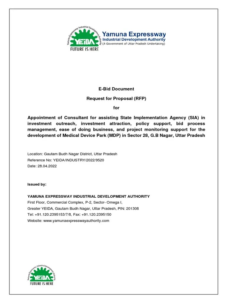 RFP Medical Device Park Yeida PDF Request For Proposal Consultant