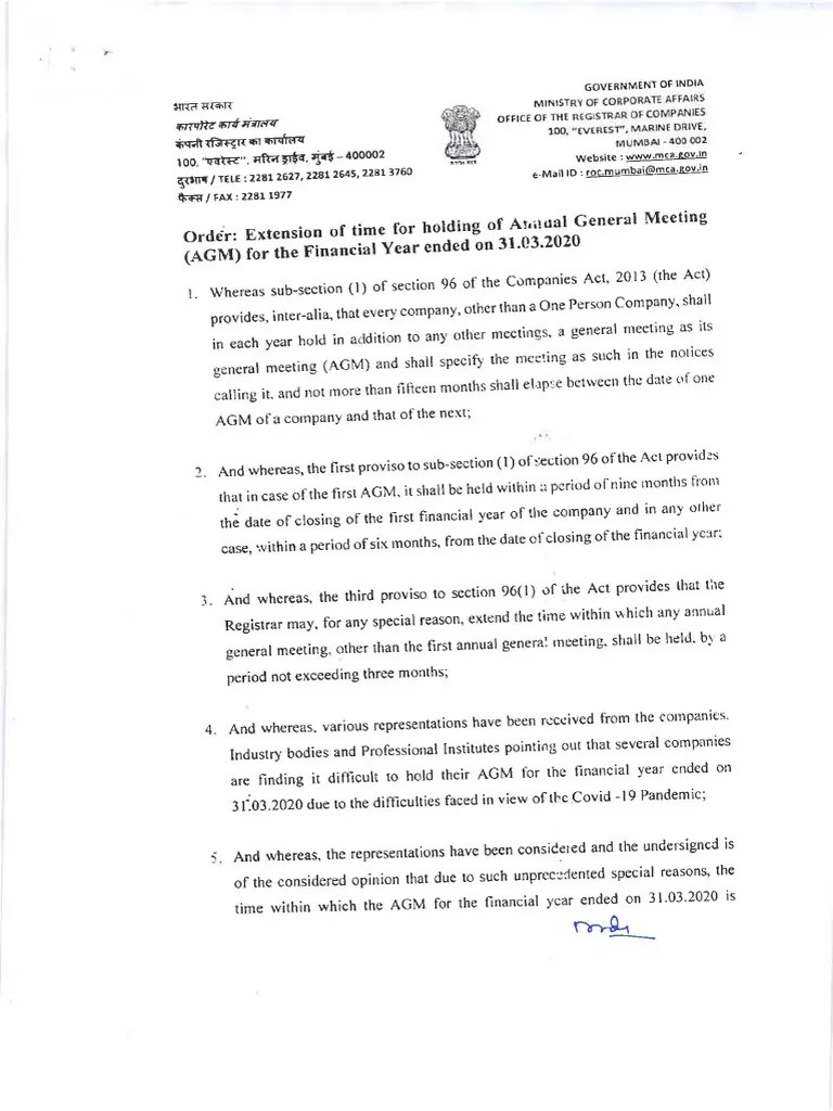 Approval Letter For Extension of AGM 06012021 PDF