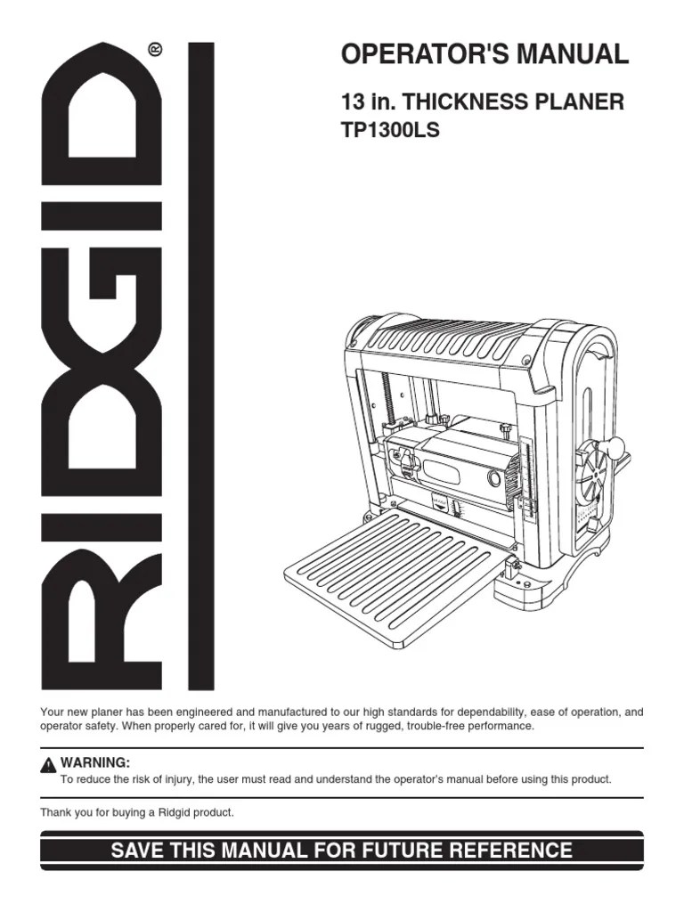 Ridgid Planer Manual | PDF | Safety | Screw