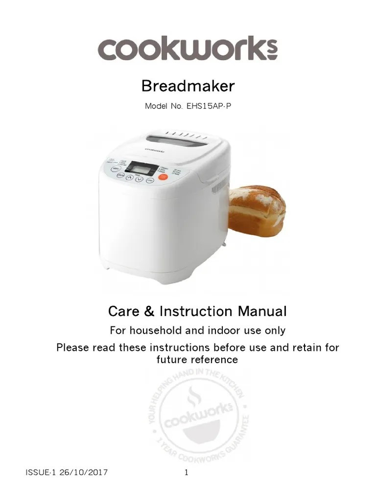 Cookworks Breadmaker Model EHS15AP P A5 Instruction Booklet