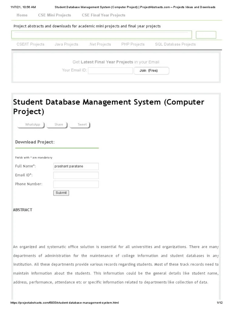 Student Database Management System Project