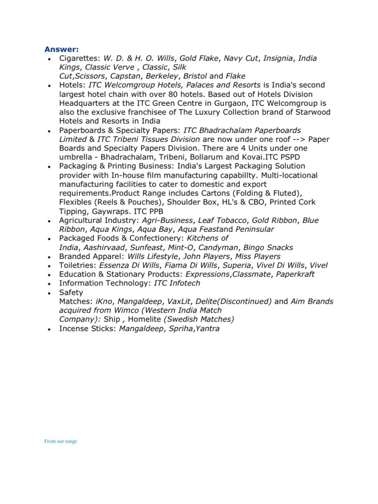 Itc Product List PDF Tobacco Business