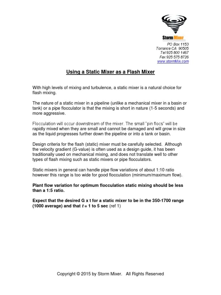 Using A Static Mixer As A Flash Mixer PDF Fluid Dynamics Flow