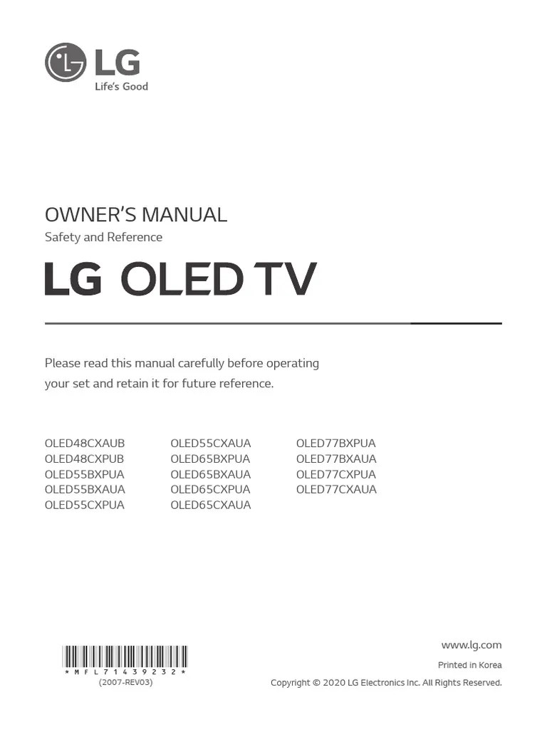 LG OLED TV Owner's Manual For OLED CX Models PDF Menu