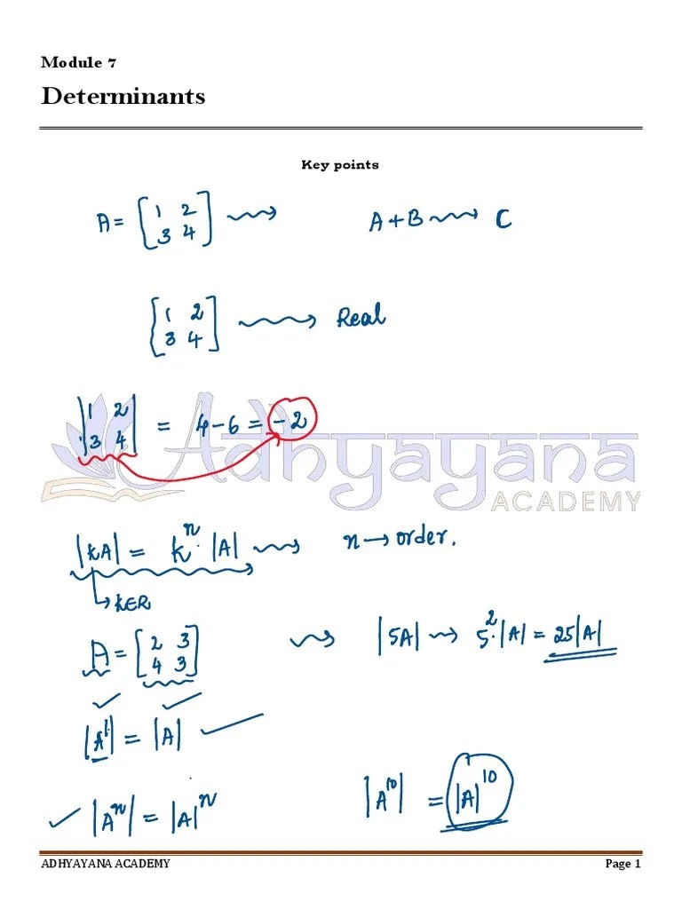 Module 7 Determinants CET PDF Matrix (Mathematics
