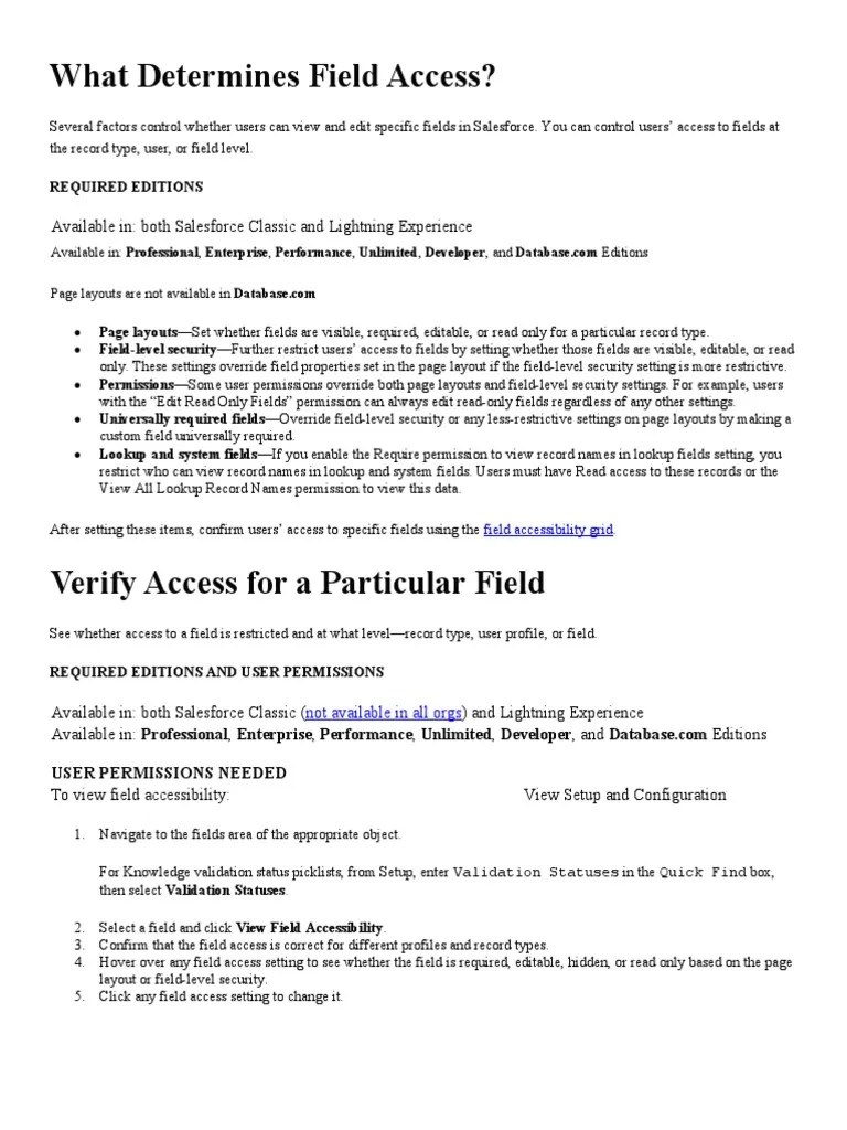 Field Level Access Salesforce PDF Accessibility Page Layout