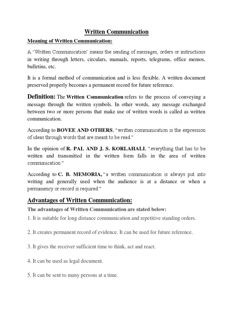 The Essentials of Effective Written Communication Defining Key