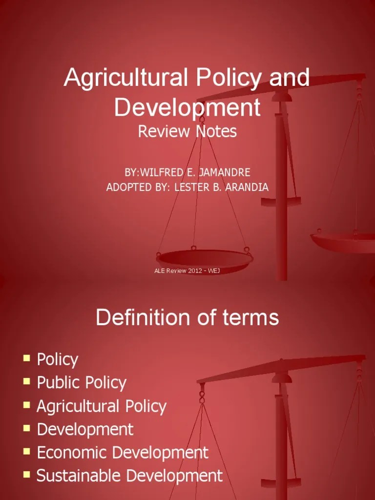 Agricultural Policy and Development Review Notes PDF Economic