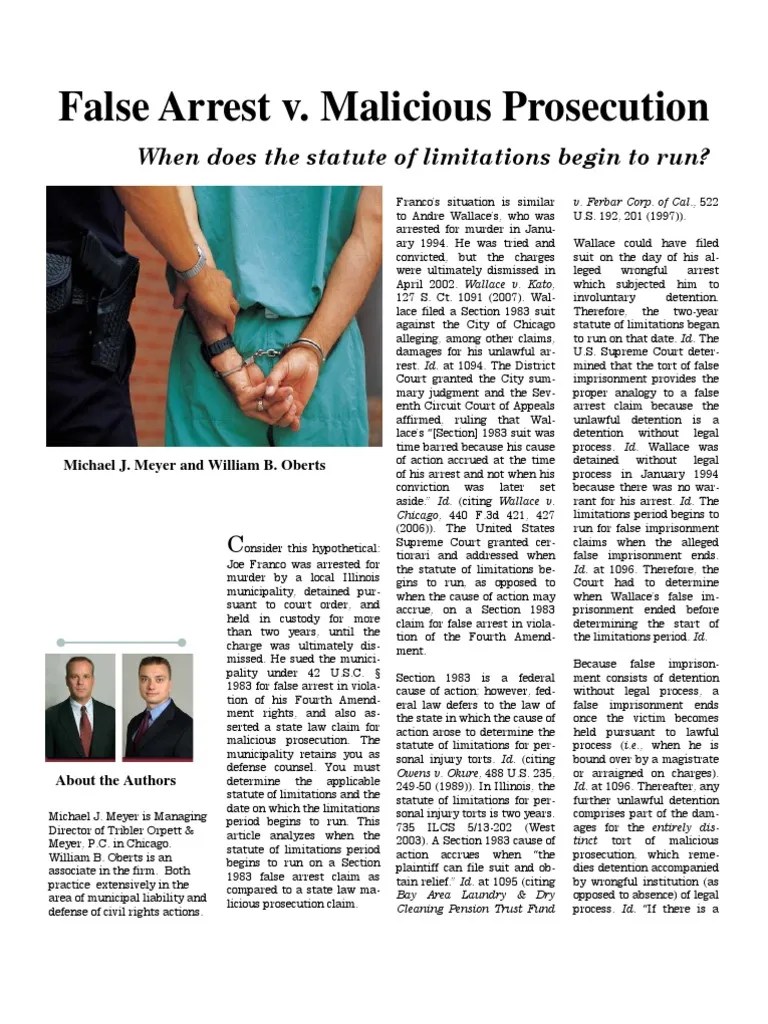 False Arrest Malicious Prosecution Tort Lawsuit