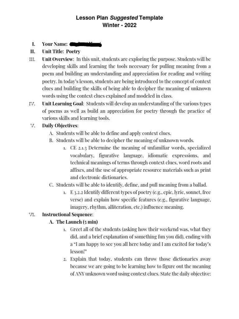 Context Clues Lesson Plan | PDF | Lesson Plan | Poetry