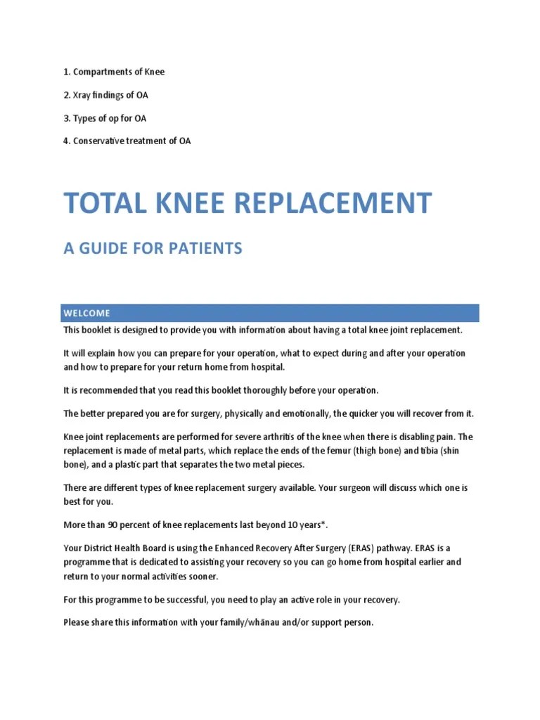 Total Knee Replacement A Guide For Patients PDF Anesthesia Surgery