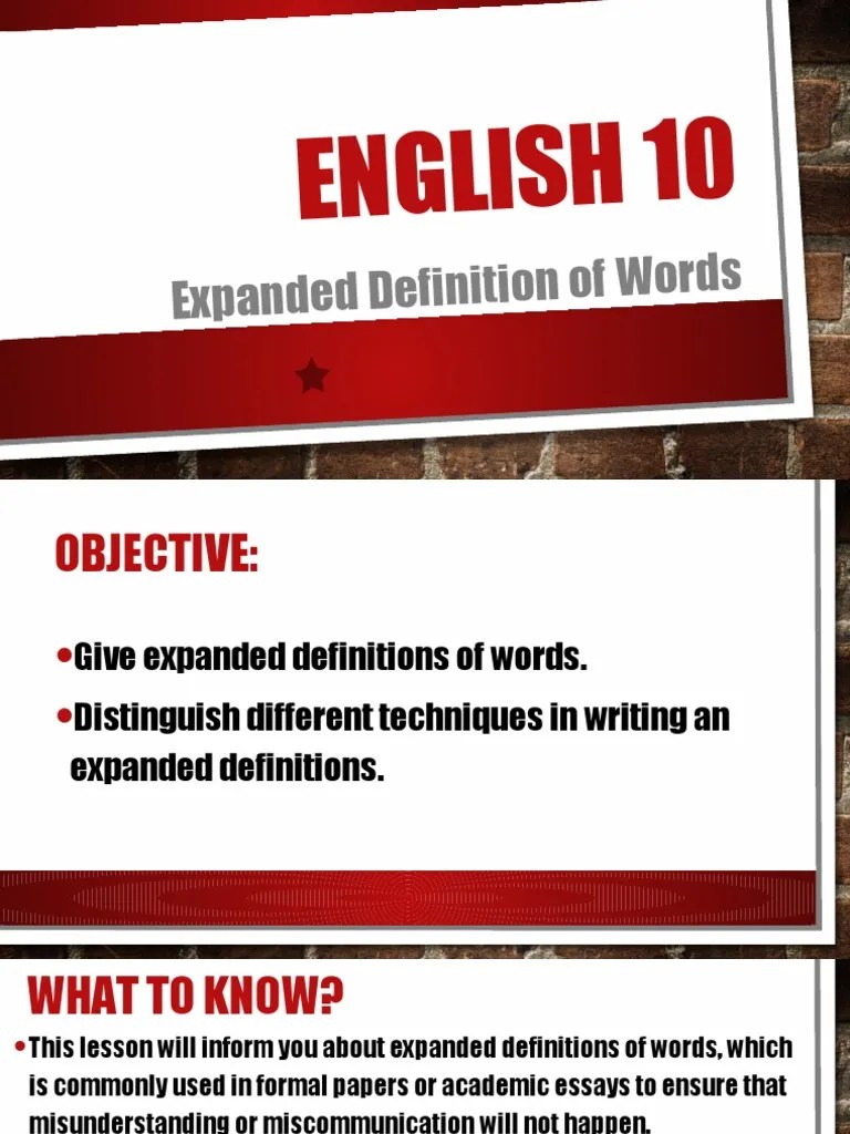 English 10 Expanded Definition of Words PDF Definition Memory