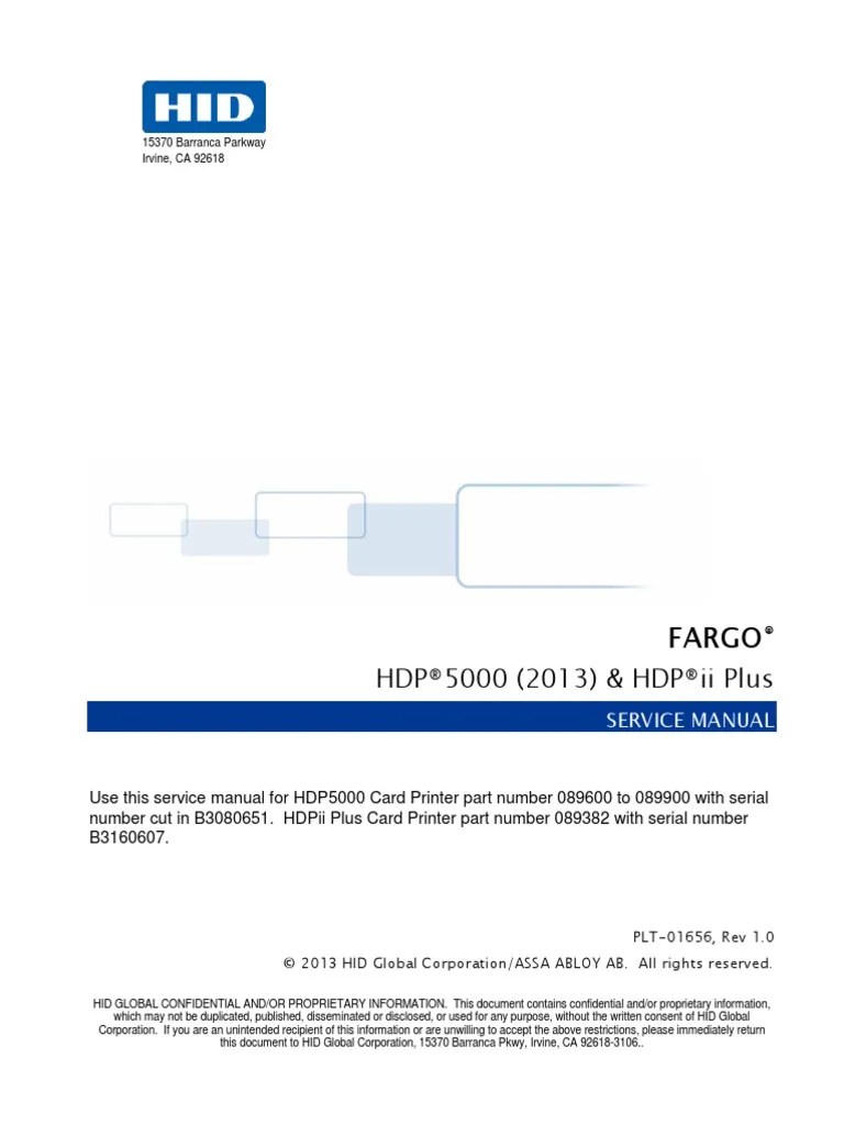 Fargo HDP5000 | PDF | Printer (Computing) | Electrostatic Discharge