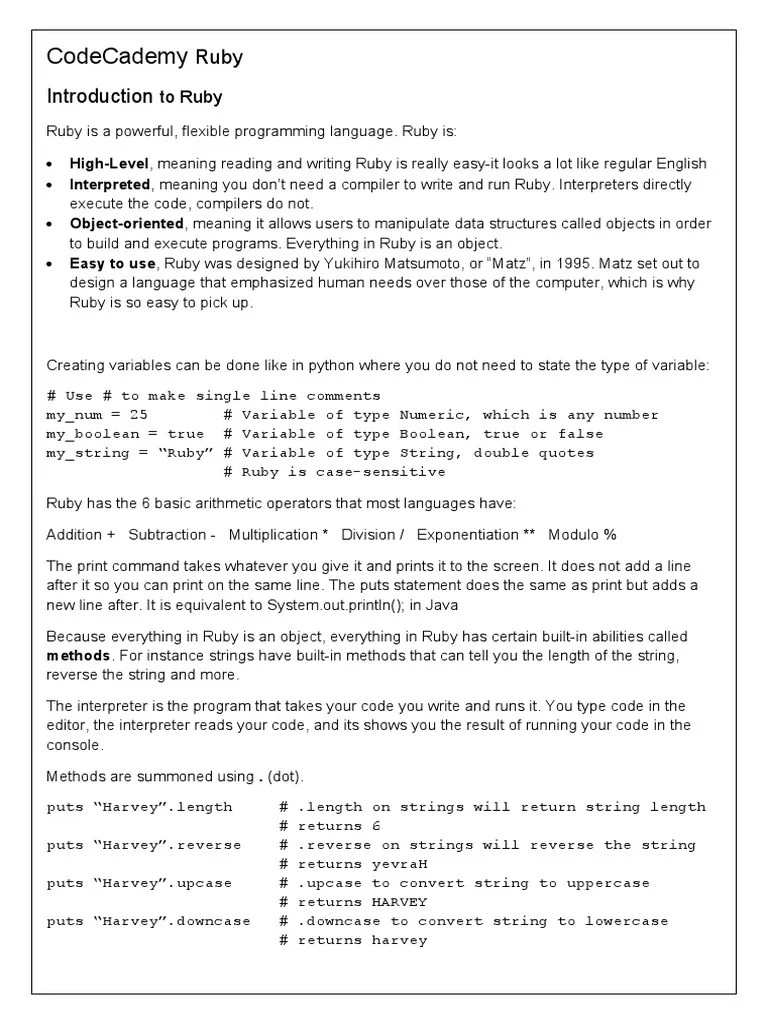 Codecademy Ruby PDF Inheritance (Object Oriented Programming