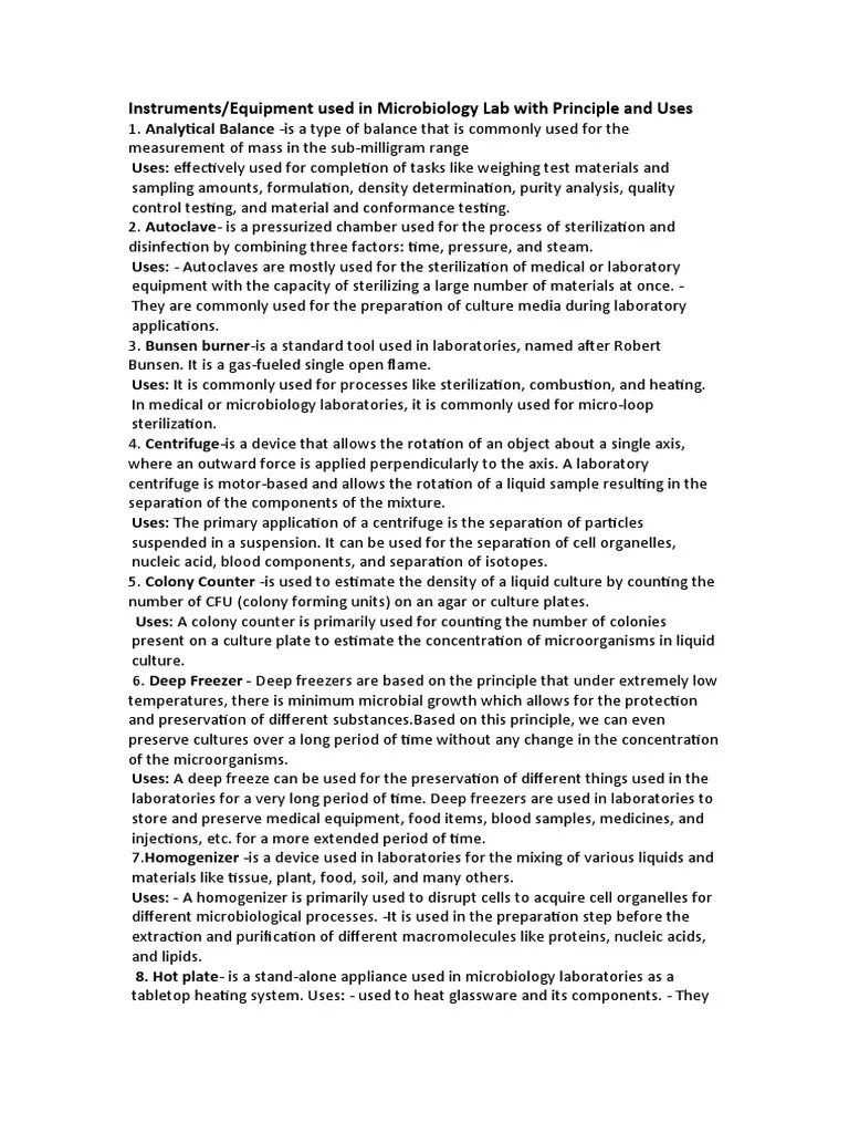Instruments/Equipment Used in Microbiology Lab With Principle and Uses PDF Ph