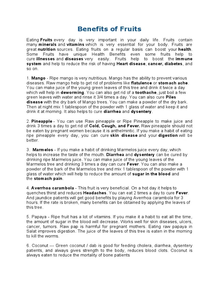 Benefits of Fruits PDF Diarrhea Mango