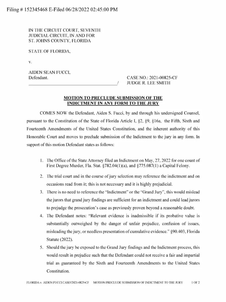 Motion to preclude submission of the indictment in any form to the jury PDF