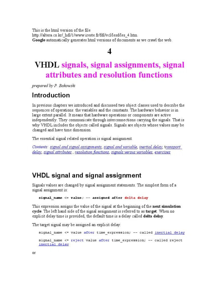 VHDL Signal and Signal Assignment Signal (Electrical Engineering