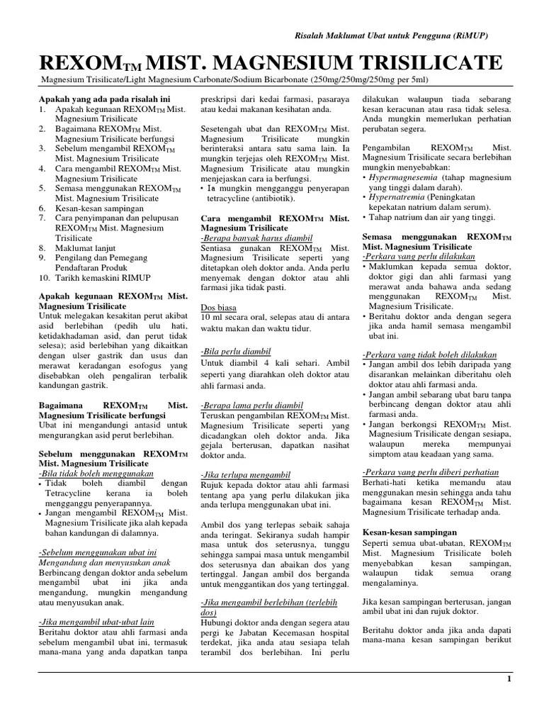 Rexom Mist. Magnesium Trisilicate PDF