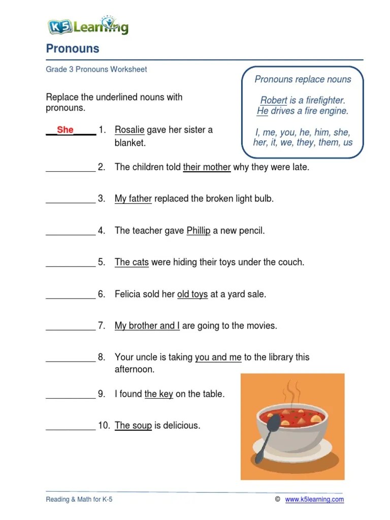 Grade 3 Pronouns Worksheet | PDF
