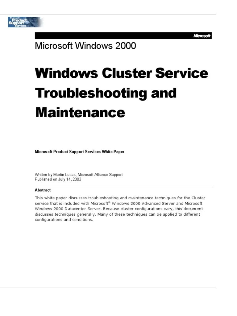 Windows Cluster Service Troubleshooting and Maintenance PDF