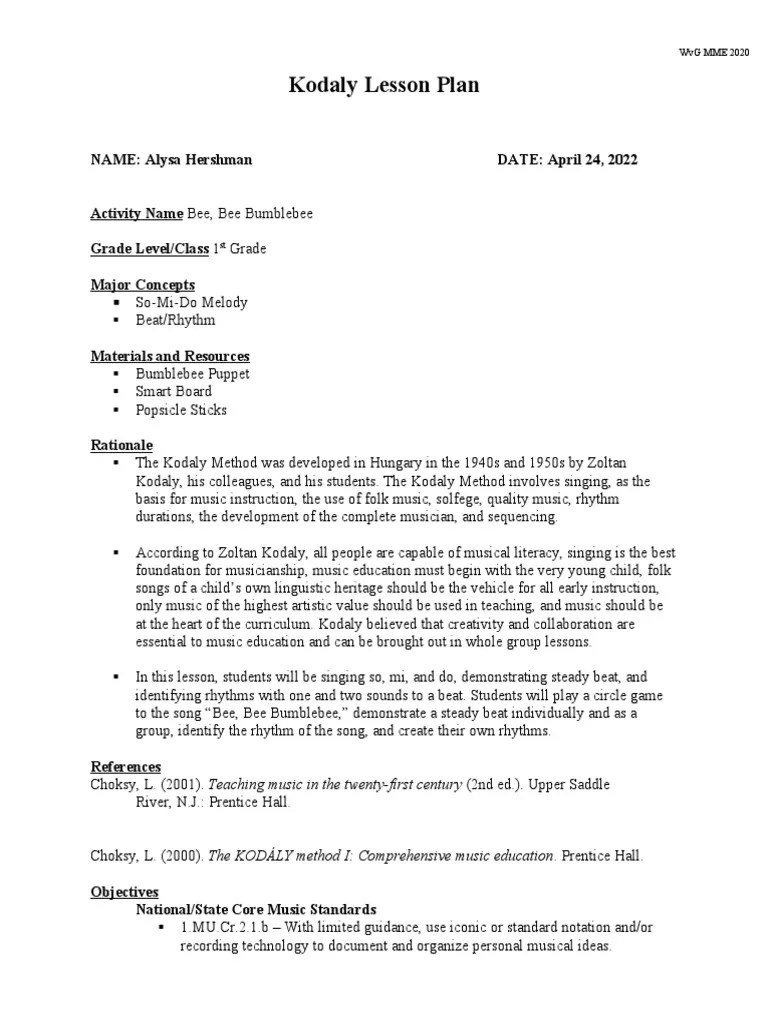 kodaly lesson plan PDF Rhythm Cognition
