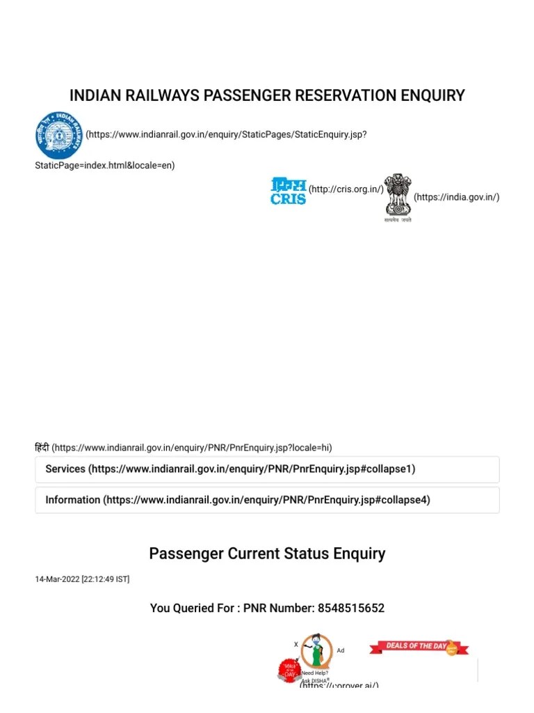 To Indian Railway Passenger Reservation Enquiry PDF Rail