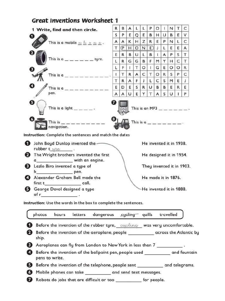great inventions worksheet 1 PDF