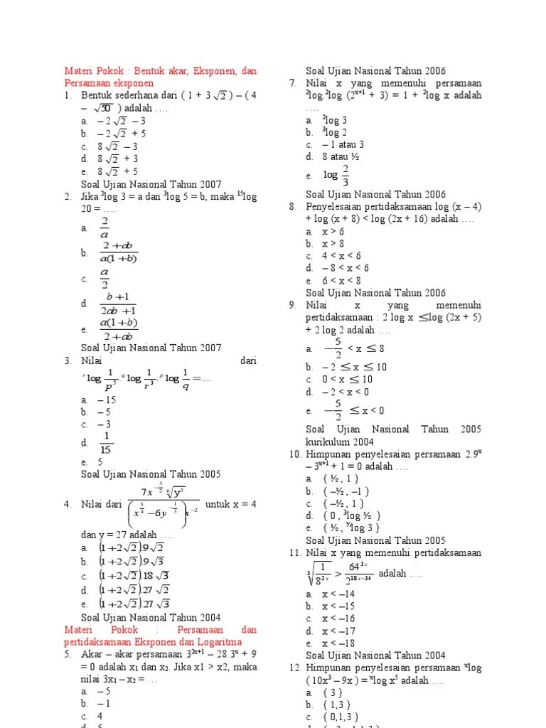 Latihan Soal Eksponen Kelas 10 Pdf