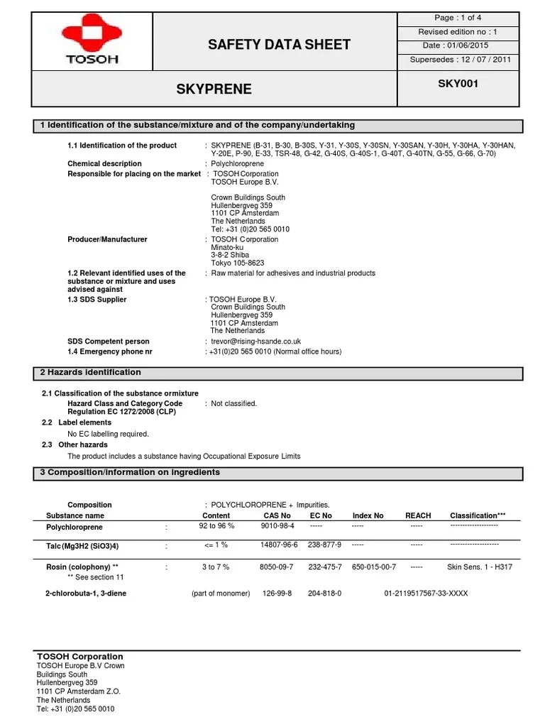 Safety Data Sheet 1 Identification of The Substance/mixture and of The