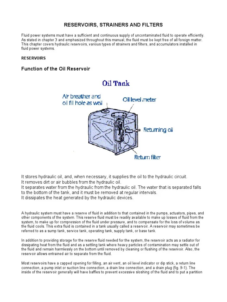 Reservoirs, Strainers and Filters PDF Pump Filtration