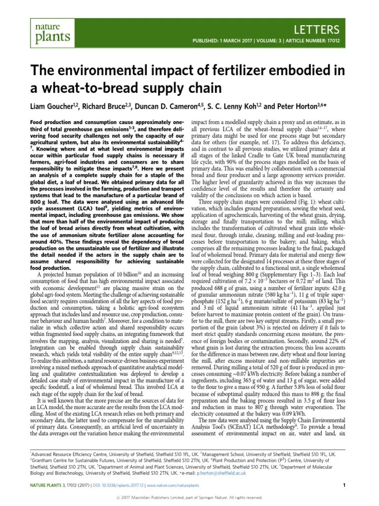 2.the Environmental Impact of Fertilizer Embodied in A WheatToBread