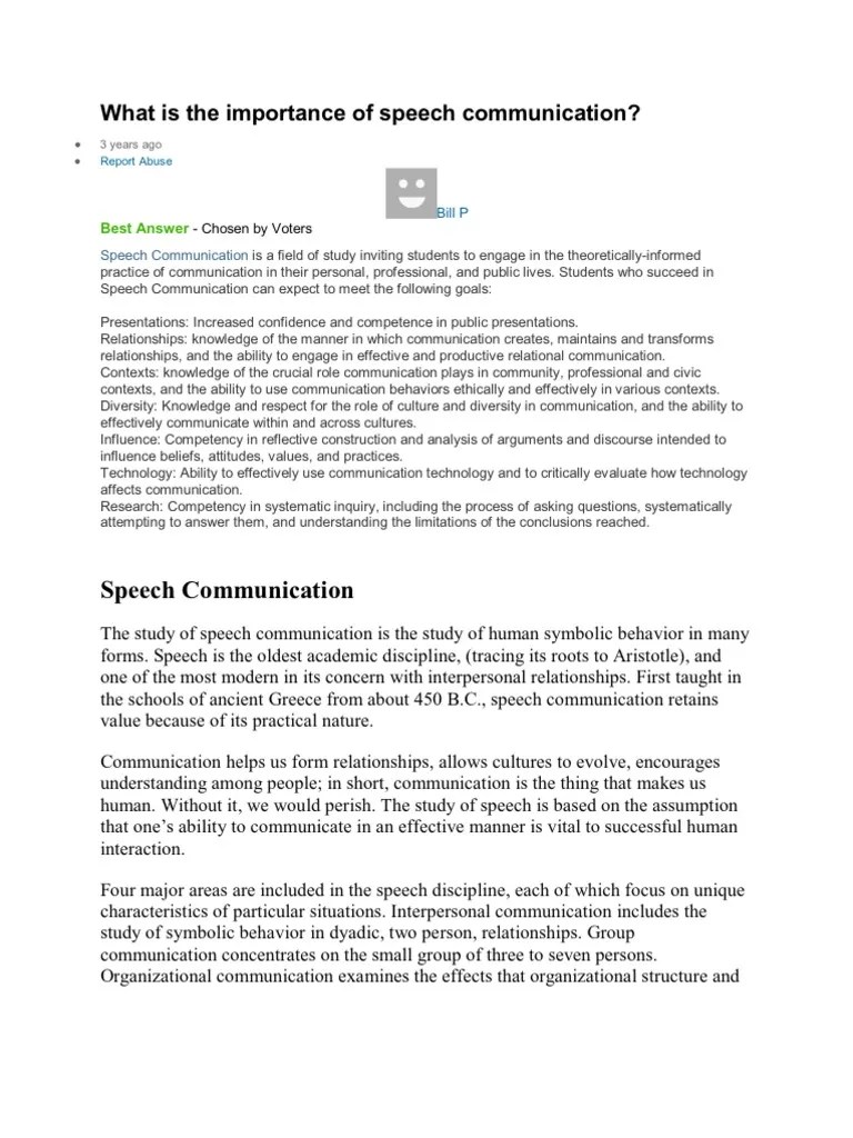 What Is The Importance of Speech Communication PDF Public Speaking