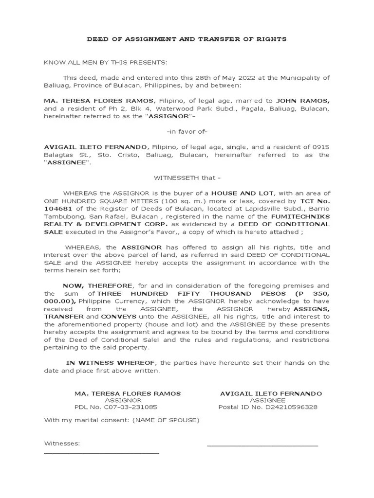 Deed of Transfer of Rights PDF Assignment (Law) Real Estate
