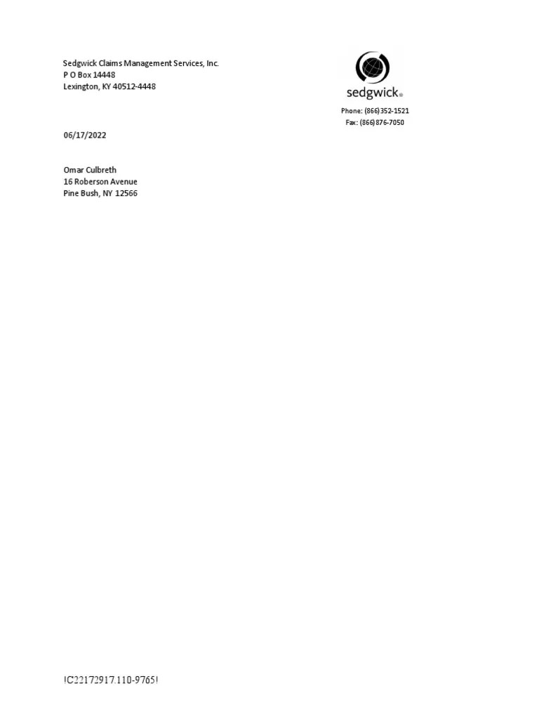 Sedgwick Claims Management Services, Inc. P O Box 14448 Lexington, KY