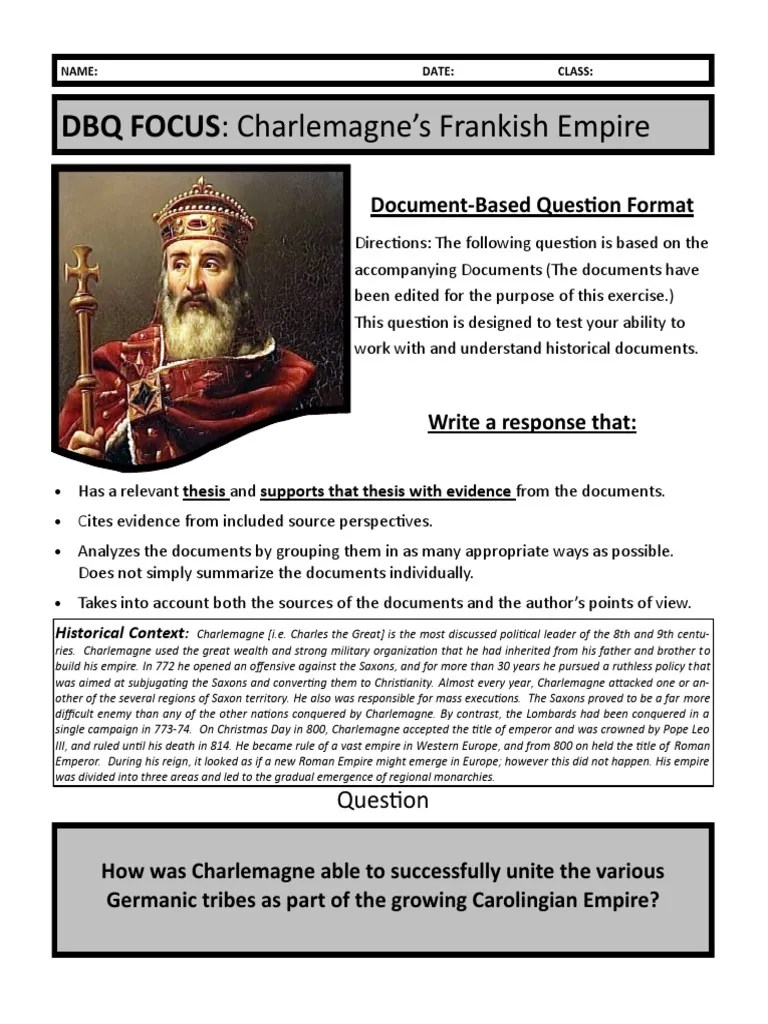 DBQ FOCUS Charlemagne's Frankish Empire DocumentBased Question