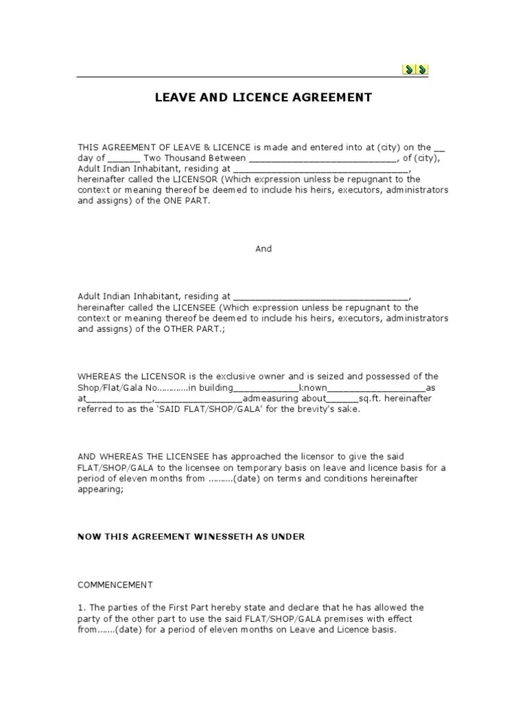 Leave and Licence Agreement 1 PDF License Landlord