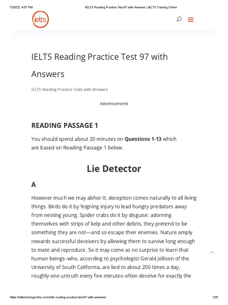 IELTS Reading Practice Test 97 With Answers Lie Detector PDF