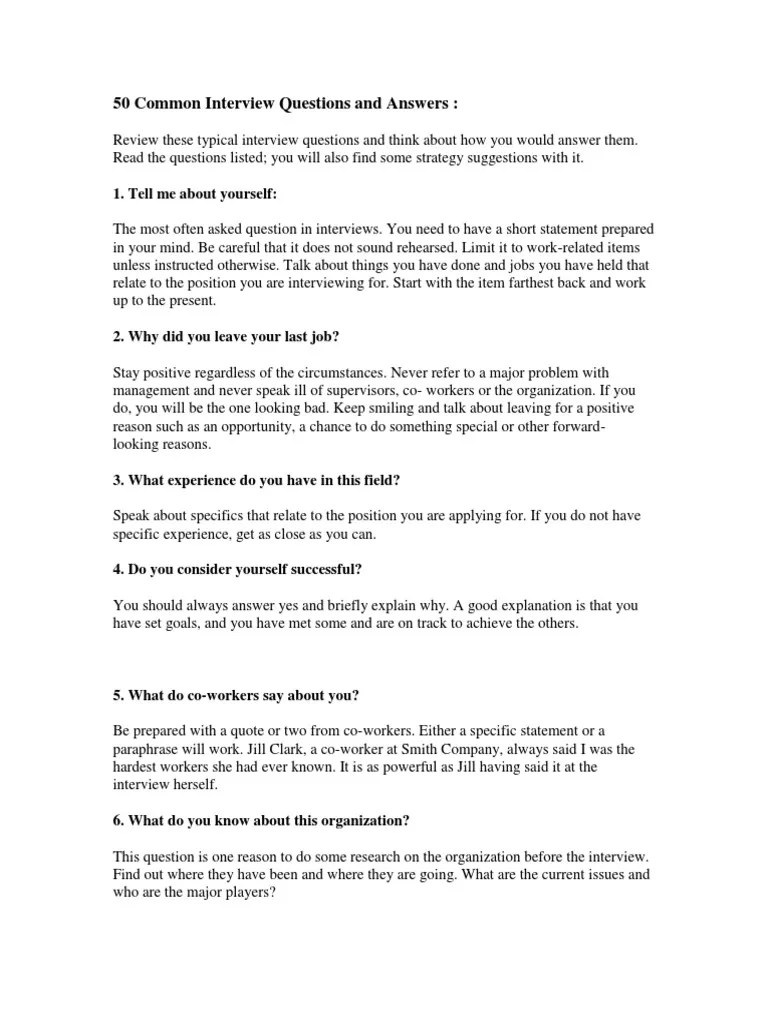 50 Common Interview Questions and Answers[1] Employment Interview