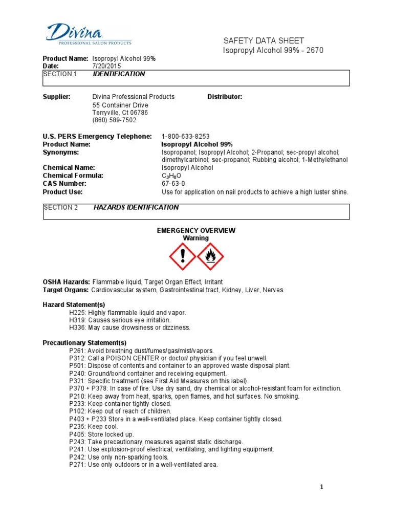Safety Data Sheet Isopropyl Alcohol 99 2670 PDF Solubility Ethanol