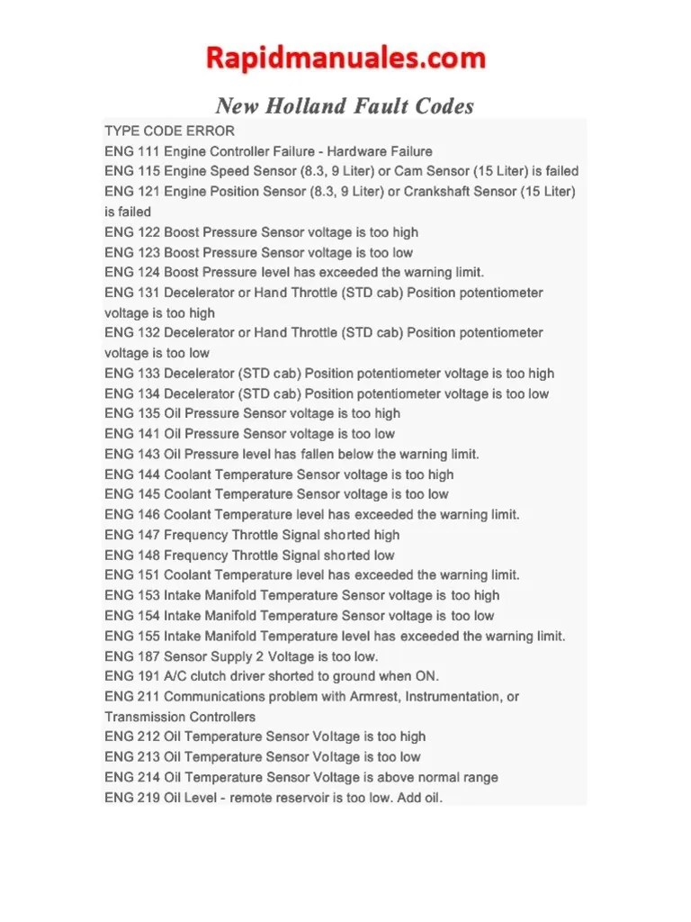 New Holland ALL Fault Codes | PDF | Throttle | Turbocharger