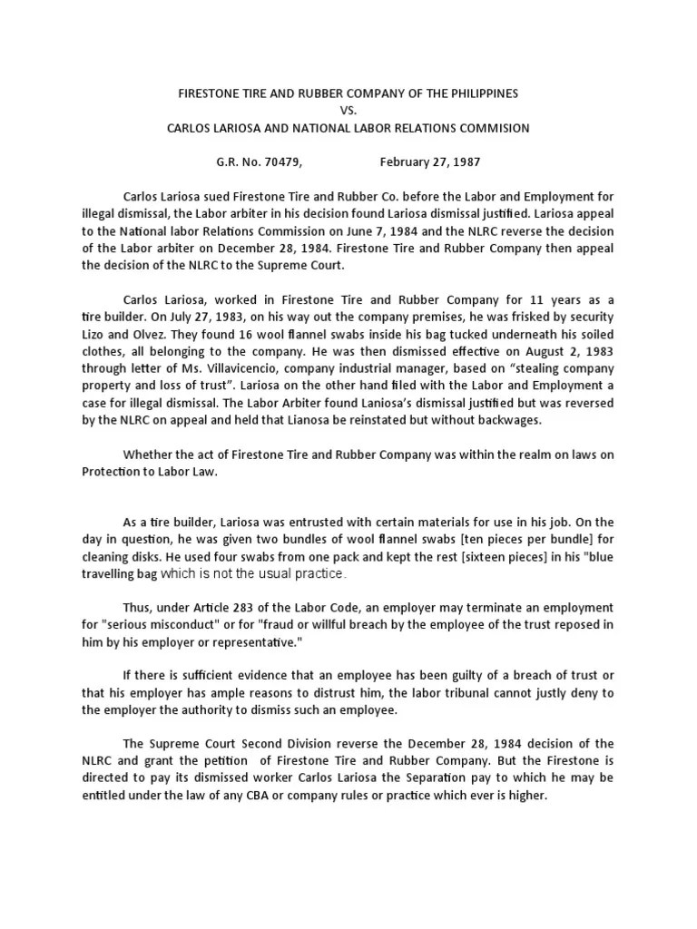 Firestone Tire and Rubber Company of The Philippines PDF Employment