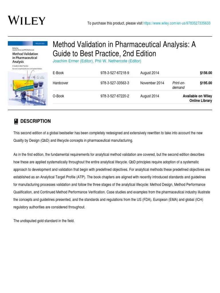 Wiley Method Validation in Pharmaceutical Analysis A Guide To Best