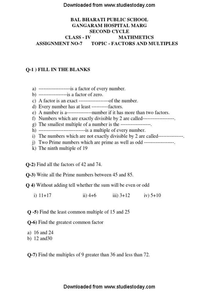 CBSE Class 4 Maths Revision Worksheet (12) PDF