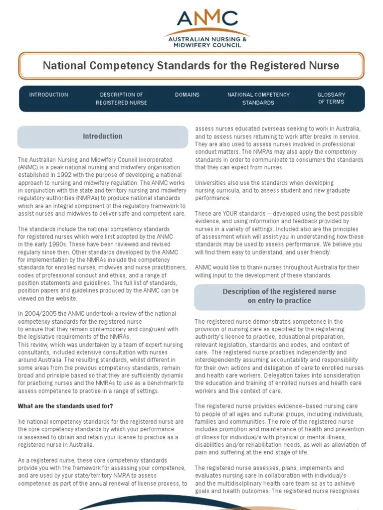 Competency Standards RN Nursing Competence (Human Resources)