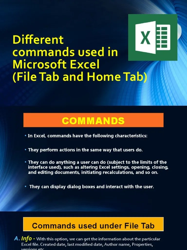 Different Commands Used in MS Excel PDF Microsoft Excel Computer File