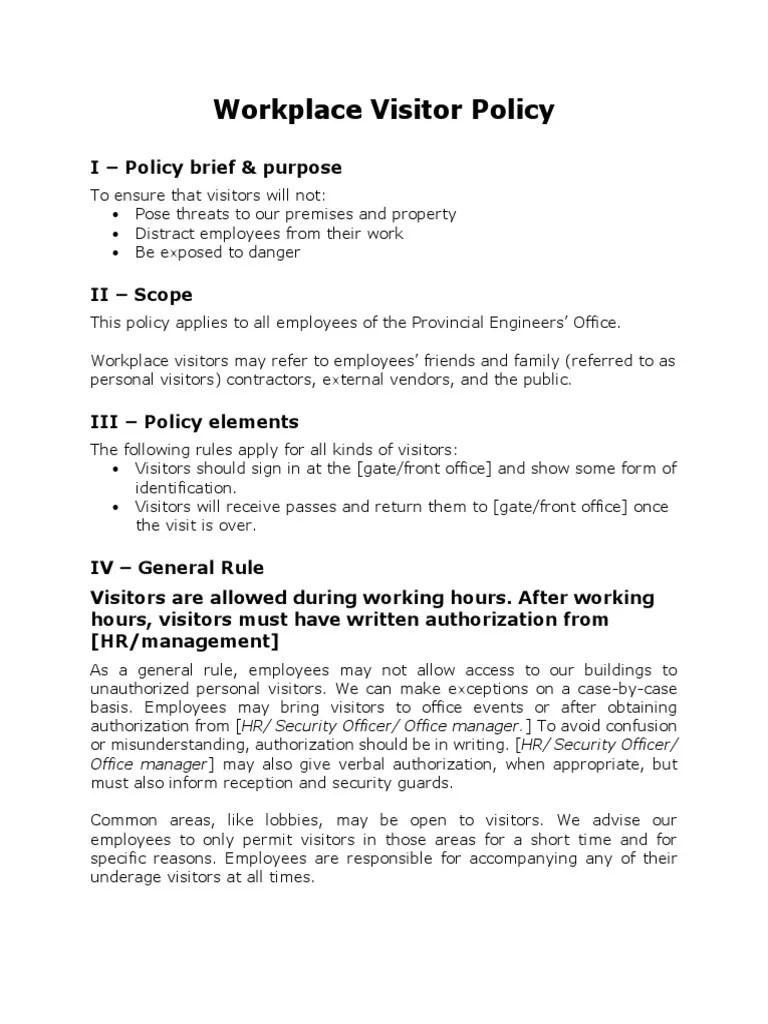 Workplace Visitor Policy PDF Security Guard Justice