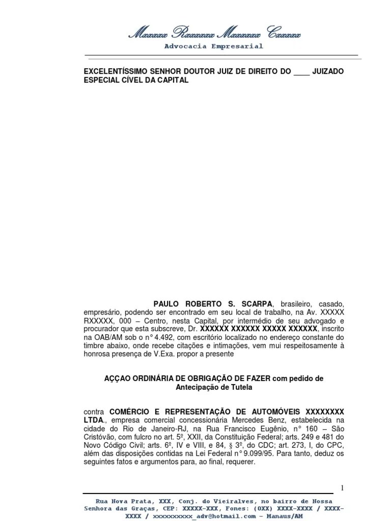 AÇÃO ORDINÁRIA DE OBRIGAÇÃO DE FAZER com pedido de Antecipação de