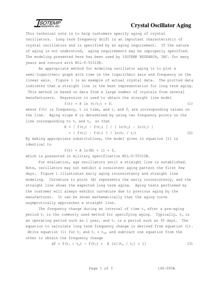 Crystal Oscillator Aging Line (Geometry) Equations