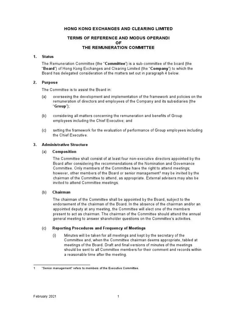 Hong Kong Exchanges and Clearing Limited Terms of Reference and Modus